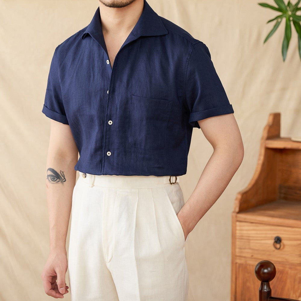 Linen Summer Casual Half Sleeve Shirt Slightly Loose