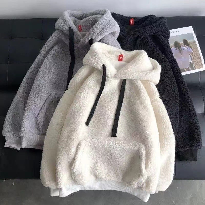 Lamb Wool Sweatshirt Winter Women's Fleece-lined Thickened Hooded